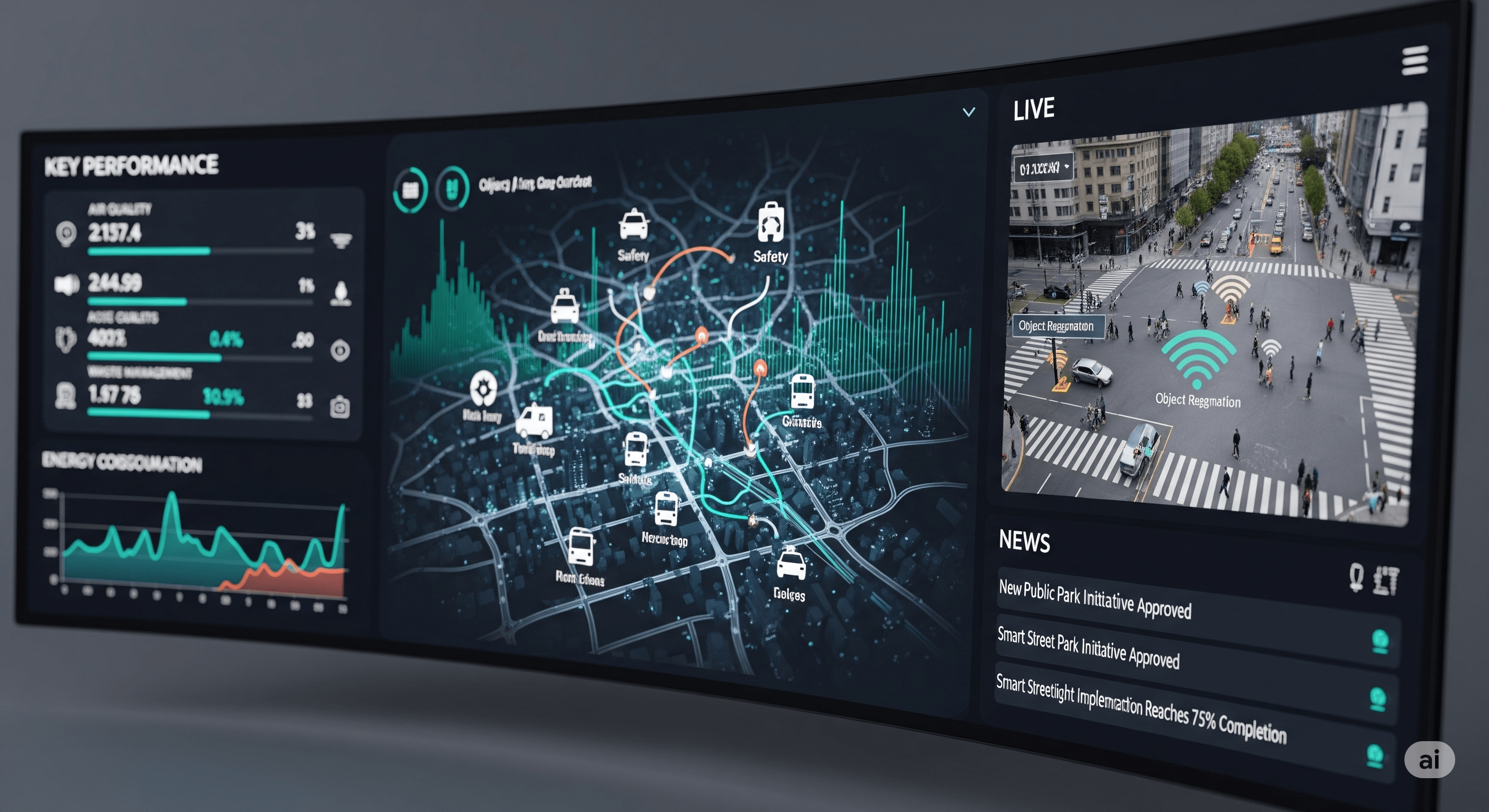 Dashboard showing smart city metrics